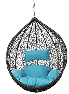 Flying Arrow Outdoor Furniture Single Seater Swing, Beautiful Swing Without Stand (Black Swing with Sky Blue Cushion)