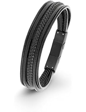 s.Oliver Kinder Armband Jungen längenverstellbar von 16,5 cm auf 18 cm Leder mehrreihig Edelstahl