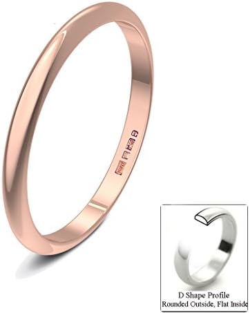 Xzara - New 18ct Rose Gold Solid 2mm Ladies / Gents UK Hallmarked D Shaped Wedding Ring Band - Ring Size - O