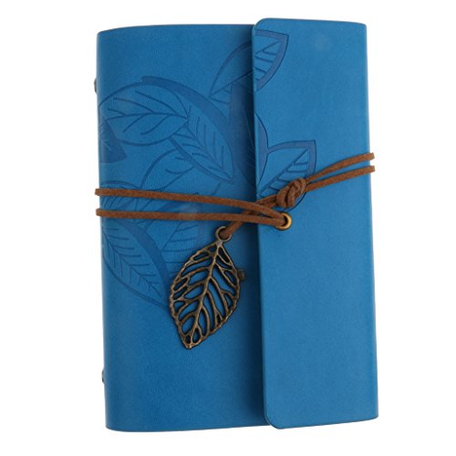 Download Bloc-notes Créatif avec Chaîne Feuille en Cuir PU Cahier Papier Kraft Portable Souvenir Spécifique - Bleu Profond