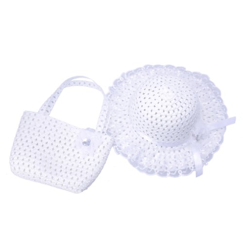 JTC Girls Kids Sun Hat and Handbag Set Children Beach Caps Summer Camp Visor Prop Outfit 1- 5Years Old 9colors (White)