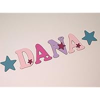 Holzbuchstaben in toller Farbkombination für die Kinderzimmertür. Einzigartige Kinderzimmerdekoration. Handbemaltes Unikat. Als Wunschname individualisierbar / Inklusive 2 Sternmotiven in passenden Farben