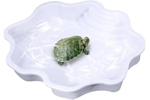 Flushbay Extra Large Reptile Bathing Pool Reptile Feeding Dish Water Bowl with Ramp Aquarium Ornament for Gecko, Snake, Turtle, Bearded Dragon, Lizard Bath (White)
