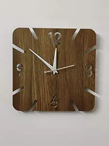 Bright Wood Craft Square Shape Wooden Wall Clock for Home, Office, Living Room, Bed Room, Kids Room, Kitchen (Dark Brown)