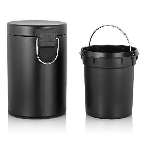 Mülleimer mit Deckel Klein für Wohnzimmer Badezimmer Runde Schritt Weiche Verschluss, Anti-Fingerprint, 1,3 Gallone / 5L (Schwarz) - 6