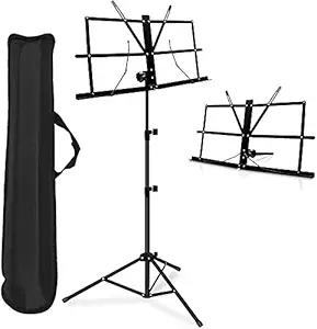 TECHBLAZE Folding Sheet Music Stand Music Note Lyrics Book Stand Portable Strong Body Notation Stand with Music Sheet Clip Holder & Carrying Bag