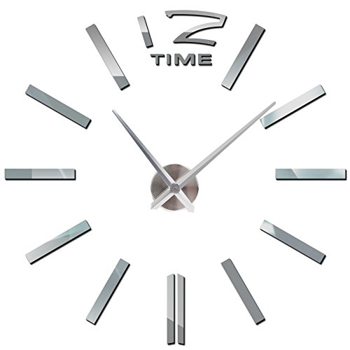 Baytter Design Wand Uhr Spiegel Wandtattoo Dekoration Zahlen XXL 3D Bürouhr für Wohnzimmer Schlafzimmer Handarbeit DIY geräuschfrei silber - 2