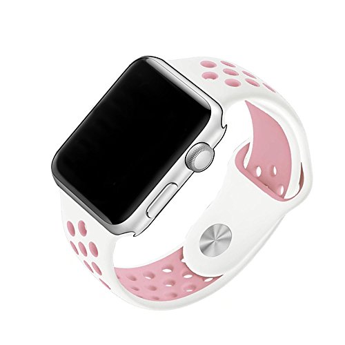 Ontube para Apple watch Correa Nike   Serie 1 Serie 2  Soft Silicona Estilo Deportivo Reemplazo para iWatch Correa M L 38mm Blanco Rosa claro