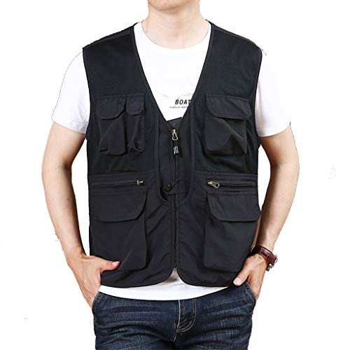 WTL Chaleco sin Mangas de Verano Delgado Chaleco sin Mangas al Aire Libre con múltiples Bolsillos de Carga Pesca de Malla de Malla de Secado rápido Chaleco (Color : Black, Size : L)