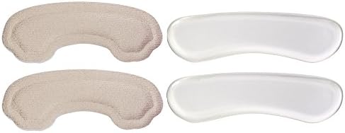 Alodor Shoe Linear Pads 2 pairs, High Heel Shoe Cushion Insole Inserts Pads, Heel Grips Back Liner Shoe Boot Cushion Blister Prevention &amp; Improve Shoes Too Big (1 pair each Clear &amp; Beige)