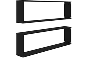vidaXL 2x Wall Cube Shelves Home Living Room Bedroom Furniture Set Ledges Storage Wall Hanging Floating Shelf Unit Cube Organiser Chipboard Black