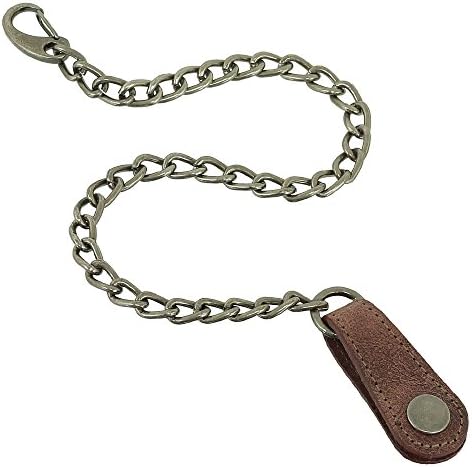 Ledershop24Safety chain, biker chain, stable link chain including leather crotch with push button; 45 cm chain for a waiter's wallet or as the key holder etc. in various colours: black, brown, beige, brown