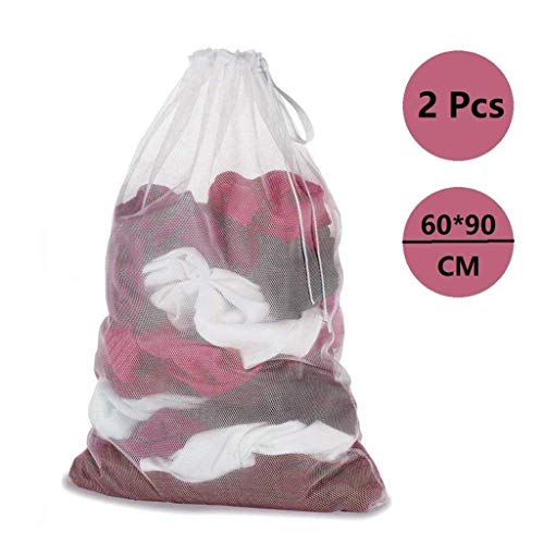 Killow 2 Pezzi Sacchetti per Lavatrice, Sacchetto di Lavaggio Coulisse Sacco della Biancheria Grandi Borsa della Lavanderia per camiceria, Calze, Intimo e Vestiti Borse di Lavaggio (60 x 90 cm)