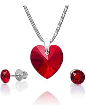 LillyMarie Damen Schmuckset Silber Herz-Anhänger original Swarovski Elements rot längen-verstellbar Geschenkbox...