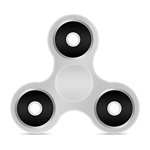 iXium Tri Fidget Spinner Hand Finger Stress Toy Pocket Desk Focus Center Bearings - White / Black