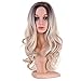 Price comparison product image Fashion Ombre Brown Root Synthetic Wigs for Women Natural Looking Mixed Blonde Middle Part Full Wig 22 inches
