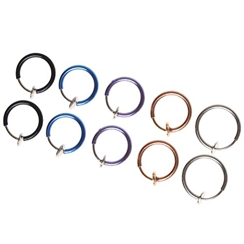 SUMAJU, orecchini a cerchio, 10 pezzi in 5 diversi colori, orecchini a clip per naso, orecchio, labbro, gioielli a clip