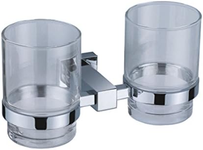 TACCY Double Tumbler Holder/Toothbrush Holder Brass Made in Polished Chrome Finish with Glasses #QL22