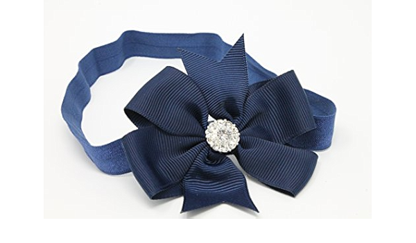 Bleu Marine Nœud Avec Strass Sur Bebe Fille Bandeau Cheveux Elastique En Nylon Band Fabriquee A La Main Amazon Fr Vetements
