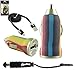 Produktbild Emartbuy Trio Pack für Philips S396 Smartphone - Mehrfarbig Stripes 1 Ampere USB Autoladegerät + Schwarz Mini Metallic Eingabestift + Schwarz Flaches Anti-Tangle Micro USB Sync / Transfer Data & Charge Kabel
