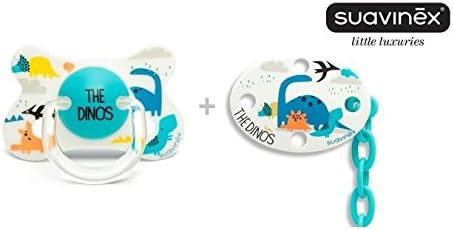 SUAVINEX "FUSION + SOOTHER CHAIN" Nr. 302890 - 1x Pacifier Soother Dummy + Soother Chain Anatomical Silicone Teat/ WHITE + BLUE (4-18m+)
