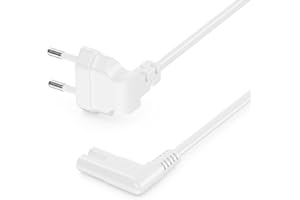 deleyCON 3,0m Kabel Zasilający z Płaską Kątową Wtyczką Euro - Wtyczka Euro 90° na Gniazdo C7 90° - Kabel Euro, Kabel Zasilający do Małych Urządzeń - Biały