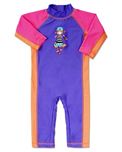 Bright Bots - 6/12m Girls Sunsuit Sun Protection UPF50+ Long Leg/Sleeve All In One- Purple/Pink