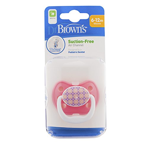 Dr Brown's Prevent Soother (Stage 2, 6 to 12 Months, Pink Flower, Girl)