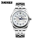 Easy Go Shopping Herrenuhr Quarz Wasserdichte Stahlgürtel Herrenuhr Business Casual Student Tabelle Doppelkalender (Color : 1)