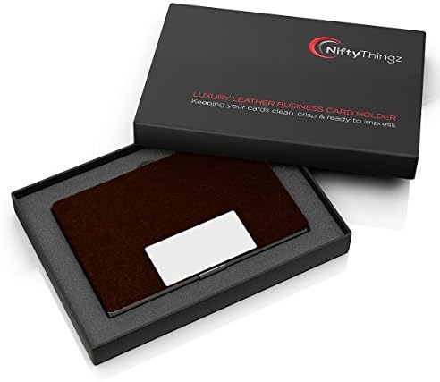 Leather Business Card Holder &amp; FREE Gift Box (Rich Chocolate Brown). Best Design For Men &amp; Women, Luxury Leather &amp; Stainless Steel Multi Card Case - Keep Your Business Cards Clean And Crisp, Makes A Great Gift.