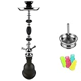 BAYLI - XXL Shisha Set, Hookah, Orientalische Wasserpfeife mit 4 Schläuchen, inklusive Zange, Tonkopf Shisha Höhe- ca. 71cm Nargile Hookah mit Tonkopf und Zange + Kaminaufsatz + Mundstück F23 Schwarz