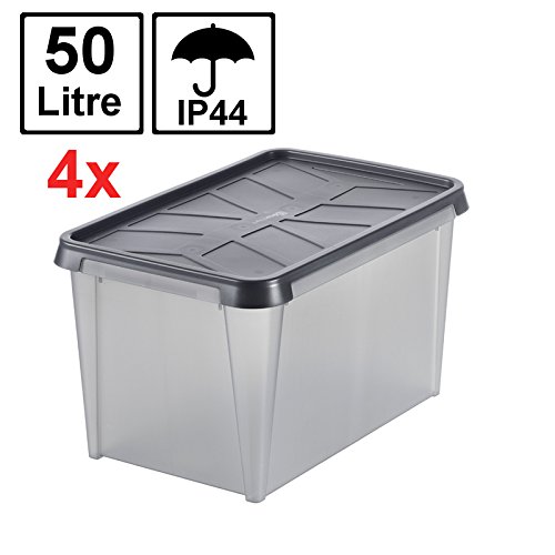 4x Hammarplast SmartStore Dry 45 Aufbewahrungsbox wasserdicht, 50 Liter, 600 x 400 x 340 mm - anthrazit