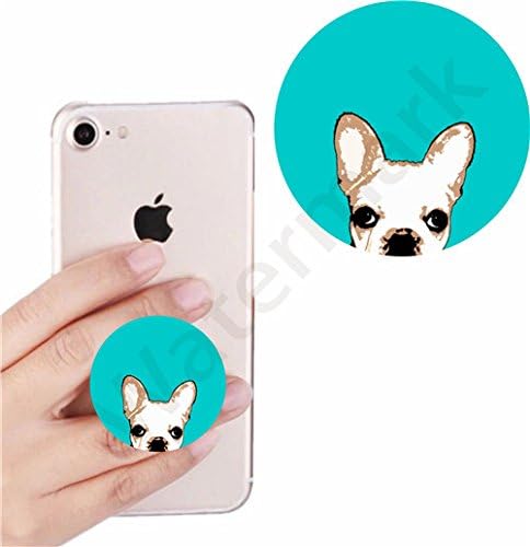 Rqumaog Multi-Function Mounts and Holder,Smart phones and Tablets Bracket,Expanding Stand and Grip for Smartphones and Tablets,cellular phone Holder socket Collapsible French Bulldog Turquoise Pop(white)