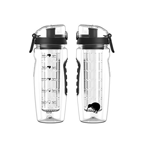 Kiwi Water Bottle with Fruit Infuser and Times To Drink - 1 Litre Leak Proof BPA Free Water Tracker Kiwi Water Bottle with Fruit Infuser and Times To Drink - 1 Litre Leak Proof BPA Free Water Tracker