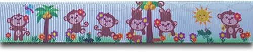 Crystal Charmz 1 Yard (0.91 metre) White Jungle Scene with Monkeys Grosgrain Ribbon 22mm Wide by, Ideal for Craft Projects, Cakes Scrapbooking, DIY Hair Bows, Present Wrapping etc.