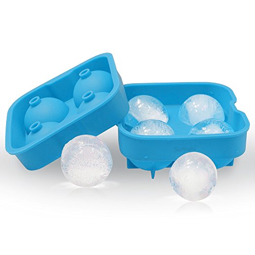 Fenrad® Silikon Eis-Maker Ice Ball Mold mit 4 X 4.5cm Durchmesser Eiswürfelform Eisform Eiskugel Eiskugelformer für Whiskey, Cocktail, Saft, Soda, Alkohol - Blau