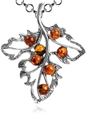 Bernstein Sterling Silber Blatt Klein Anhänger Kette 46 cm