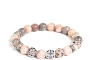 MetJakt Naturelles 8mm Pierres Bracelet précieuses de avec Cristal Bangle en perles avec pendentif en Argent Sterling 925 Pendentif Double Bonheur