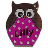pinkeSterne ☆ Kinderschild Mit Name Holz Holzeule Eule Pink Sterne Holzschild Deko