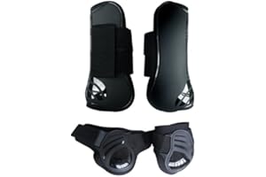 Merauno® Lot de 4 guêtres pour cheval - Pour l'avant derrière coque rigide et fermeture Velcro - Pour homme et femme - En polyuréthane robuste et élastique - Taille M - Noir