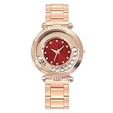 Luckhome Damen Quarz Armbanduhr Frauen Casual Edelstahl Band New Strap Watch Analoge Damenuhr(rot)