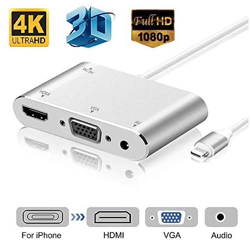 MICROWARE HDTV Cable for iPhone 8 Pin to HDMI VGA 1080P 4k 30Hz Video Audio Photo Computer Cord Laptop TV Projector Accessories for iPhone