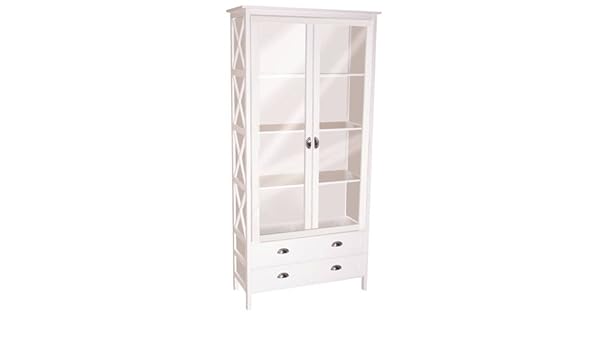 Country Vitrine Mit 2 Schubladen Und 2 Glasturen Dahinter 4 Boden Weiss Bxhxt 90x186x36 5 Amazon De Kuche Haushalt