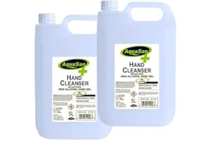 GENERISE Aquasan High 65% Alcohol Hand Sanitiser Gel - 10 Litres (x2 5L Bottles) | Effective, Gentle, and Protective | Suitable for Home, Office, Schools etc