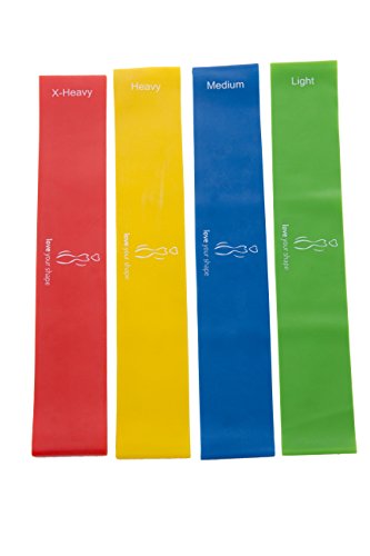 love your shape Gymnastikbänder 4-teiliges Set | elastische Bänder für Yoga, Pilates, Reha-Sport | Fitnessband Set Kraftsport | praktische Sportbänder, Physio-Bänder - 4