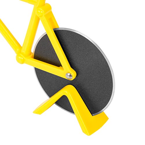 Duomishu Pizza Cutter Pizzaschneider Fahrrad Formen Sharp schwarz antihaften Klinge duale Schneiden Räder mit Ständer Küche und Haushalt Edelstahl-Werkzeug Räder Cutter (Yellow2) - 4
