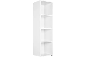 ‎CASARIA Casaria® Bücherregal mit 4 Fächer 106x30x30cm Kippschutz Bodenschoner 40kg Belastbarkeit Wohnzimmer Schlafzimmer Büro Regal Standregal Würfelregal Weiß