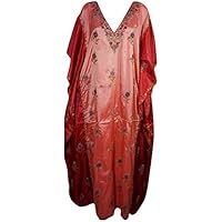 Womens Designer Kaftan Double Shaded Red Embroidered Kashmiri Caftan Resort Wear One Size