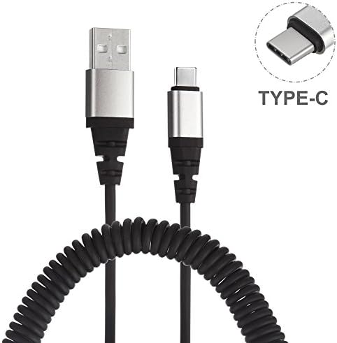 InfoTechnica - Premium 2 Meters Spring Coiled TYPE-C USB Charging Cable. USB 2.0 to TYPE-C Spiral Coiled USB Cable with connector heads in protective aluminium shell for increased durability (Charging only)