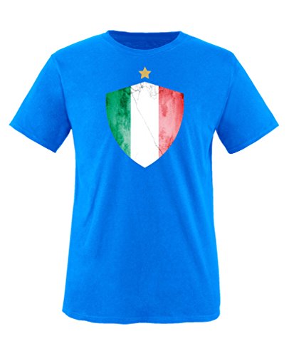 Comedy Shirts – Italien Trikot – Wappen: Groß – Wunsch – Kinder T-Shirt – Royalblau/Weiss Gr. 86-92